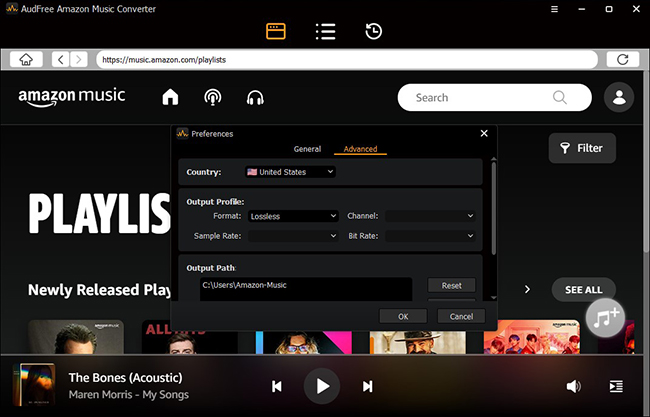 adjust amazon music output format and parameters
