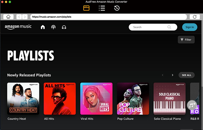 launch audfree and log into amazon