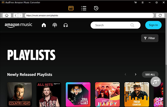 launch amazon music converter and sign in