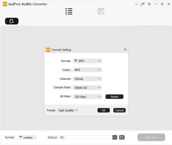 set audible output format