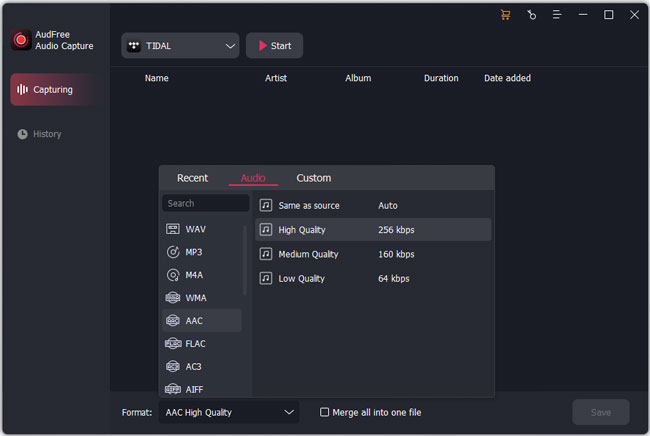 adjust output format as aac for spotify