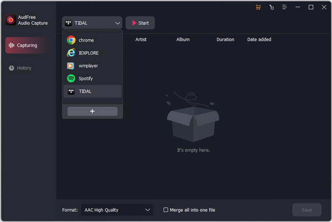 add tidal to audfree audio capture