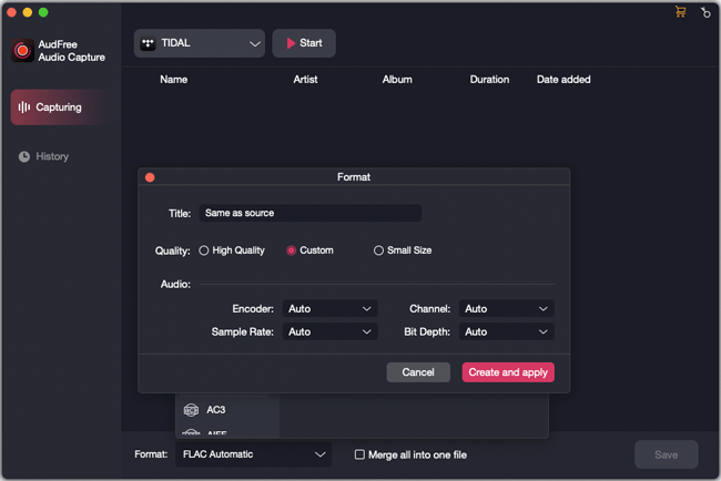customize output audio parameters for yousee musik audios