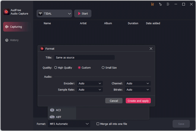 set tidal output format as mp3