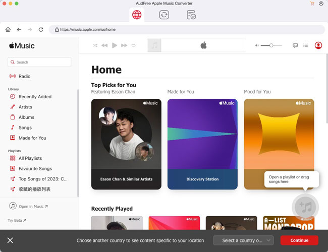 load apple music to audfree