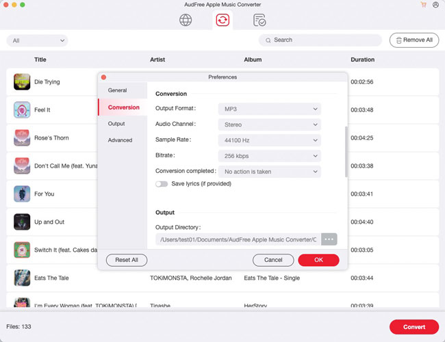 define output parameters for apple music songs