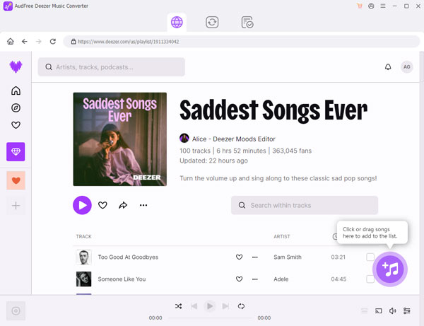 add deezer playlist to audfree deezable