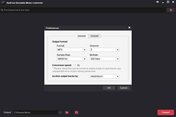 customize deezer music output audio parameters