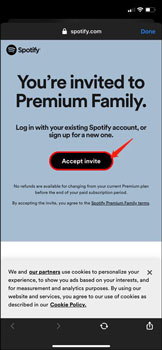 accept invite and join spotify premium family