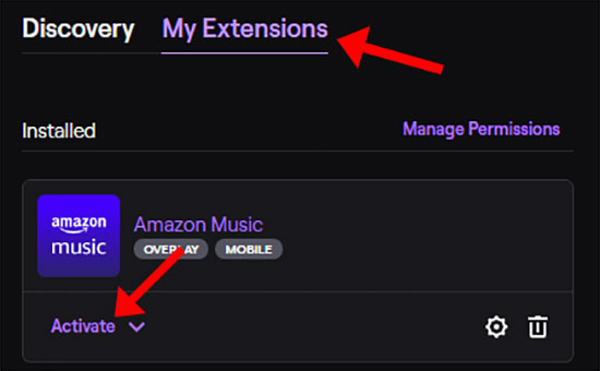 เปิดใช้งานส่วนขยายของ Amazon Music Twitch
