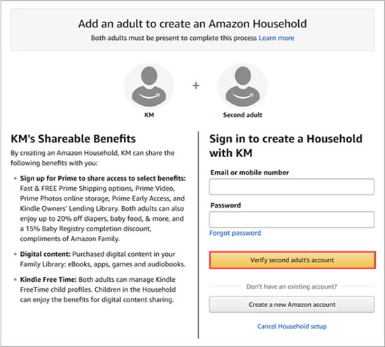 add adult to create amazon household