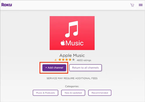 add apple music channel via roku channel store