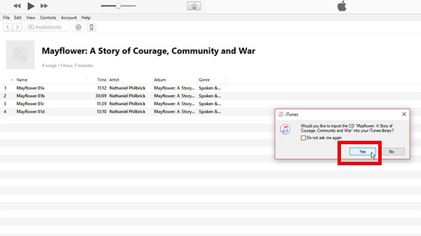 confirm to import audio cd to itunes