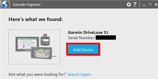 add device button on garmin express