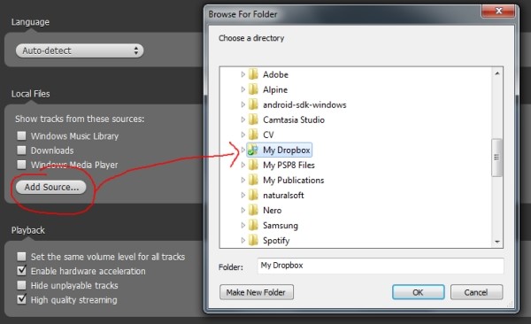 add source from dropbox to spotify