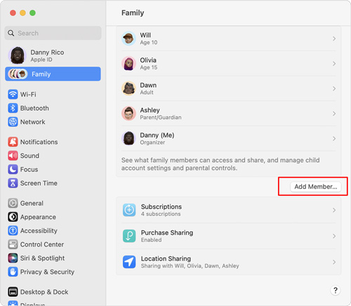 add people to apple music family plan on mac