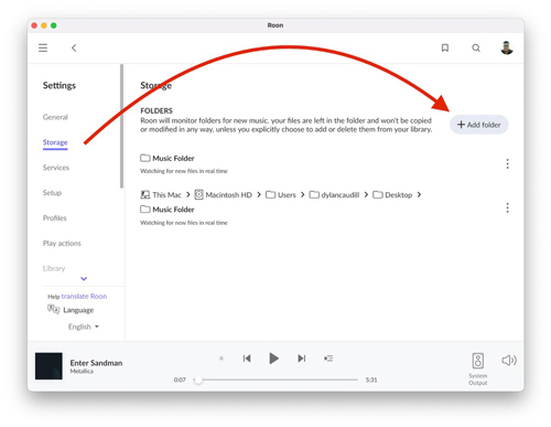 add folder to roon