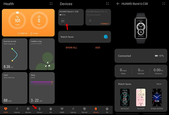 add huawei band to huawei health app