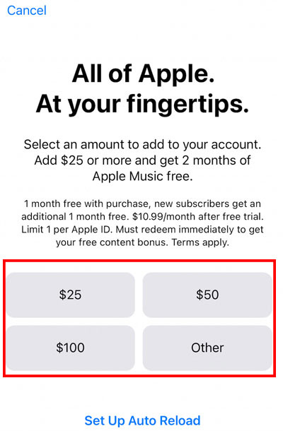 add money to apple account to get 2 month apple music free trial