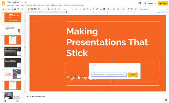 embed spotify song in google slides