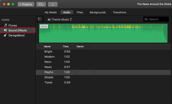 add sound effects on imovie for spotify music