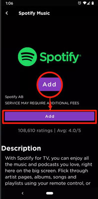 add spotify to roku via roku mobile app