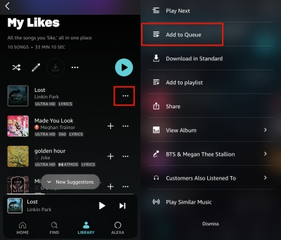 amazon music add to queue on mobile