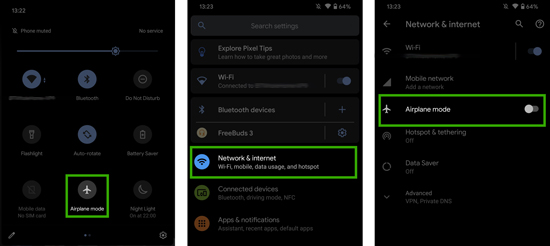 turn on airplane mode on android