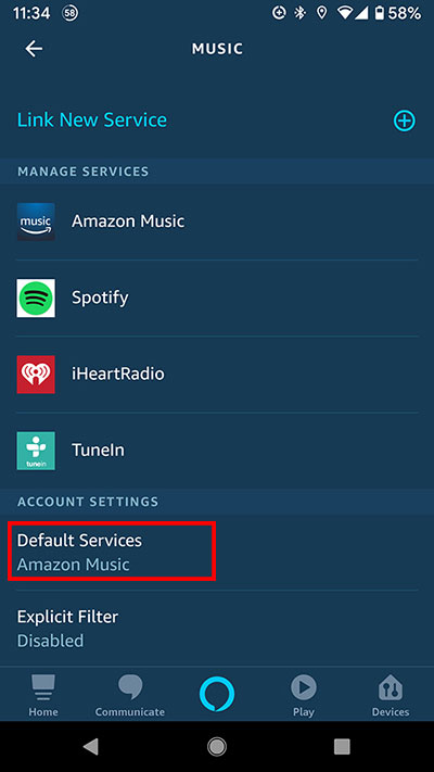 set spotify as default music service in alexa app