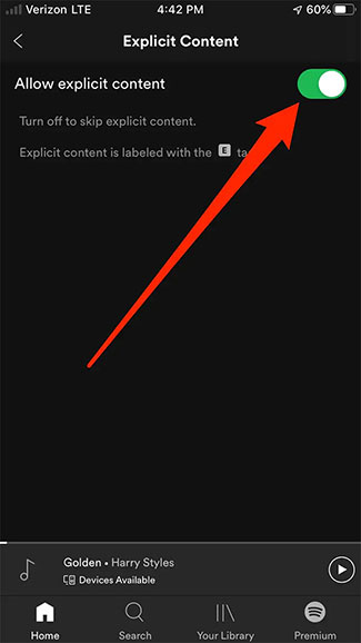 allow explicit content on spotify mobile