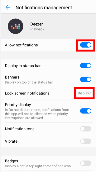allow notifacations on deezer on android