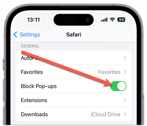 allow pop up windows of receiptify in safari on iphone