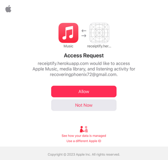 allow receiptify to access apple music