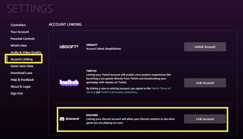 link amazon luna with discord