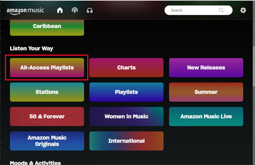 find amazon music all access playlist