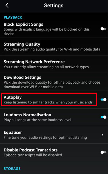 turn off autoplay to resolve amazon music not playing next song