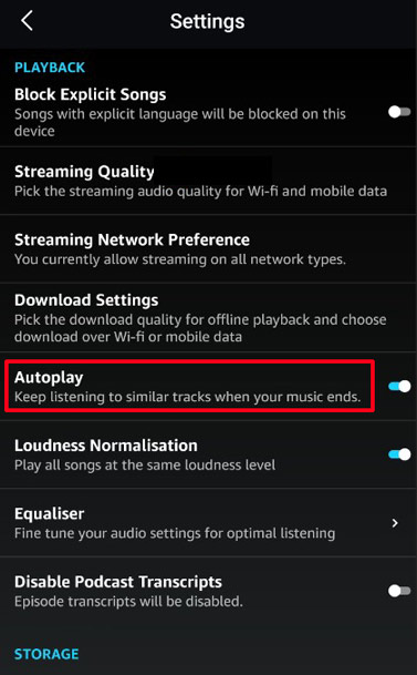 enable autoplay on amazon music mobile app