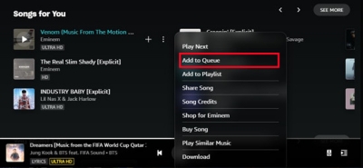 add to queue amazon music desktop app