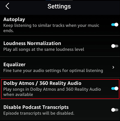 amazon music unlimited dolby atmos 360 reality audio settings