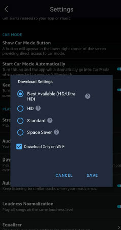 set amazon music hd as download settings mobile