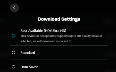select amazon music hd or ultra hd as default download option pc