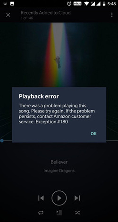 amazon music playback error exception 180 message