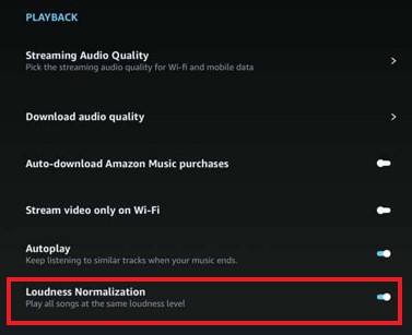 disable amazon music loudness normalization on mobiles