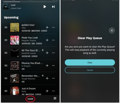 clear queue on amazon music mobile app