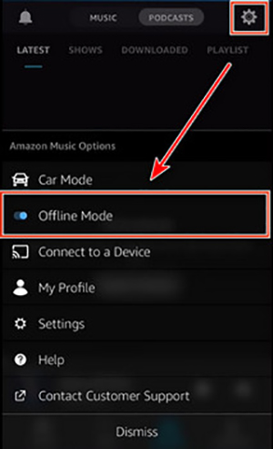 switch off amazon music offline mode