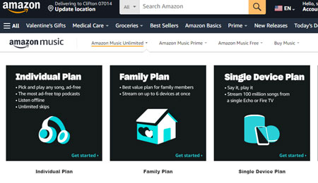 amazon music unlimited family plan in plans section