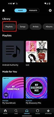 browse amazon music playlist in library
