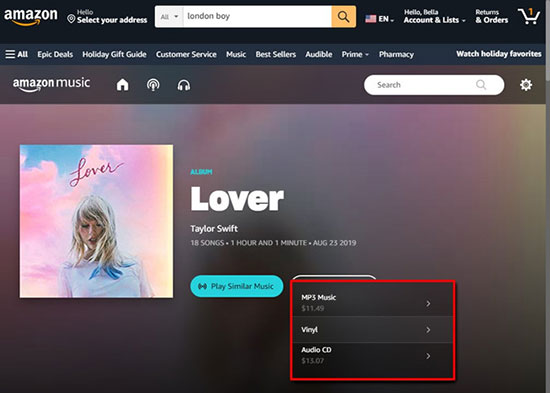 amazon music purchase options for vinyl or audio cd