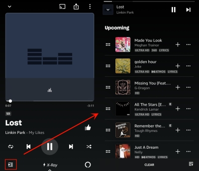 access amazon music play queue on mobile