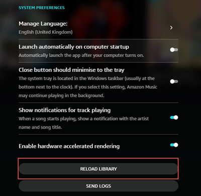 reload amazon music library